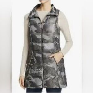 EUC My Anorak Women Long Metallic Camo Nylon Down Vest in Green L